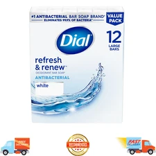 Dial Antibacterial Bar Soap, Refresh & Renew, White, 4 oz, 12 Bars