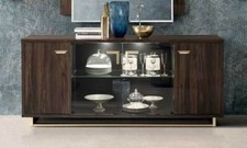 Anrichte Sideboard Nussbaum Hochglanz Holztüren+Glastüren Modern Italienisch
