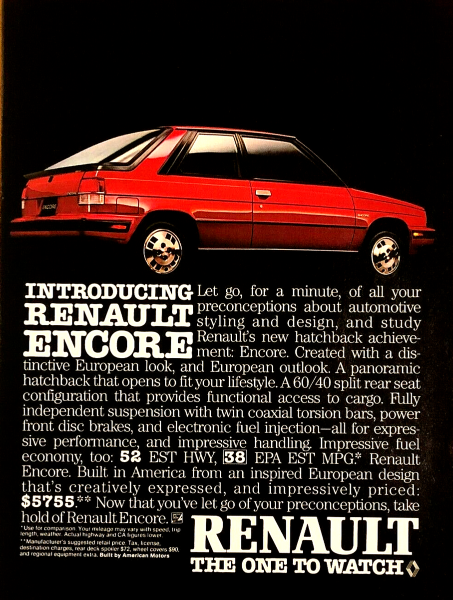 1984 RENAULT ENCORE 3-DOOR HATCHBACK—VINTAGE MAGAZINE PRINT