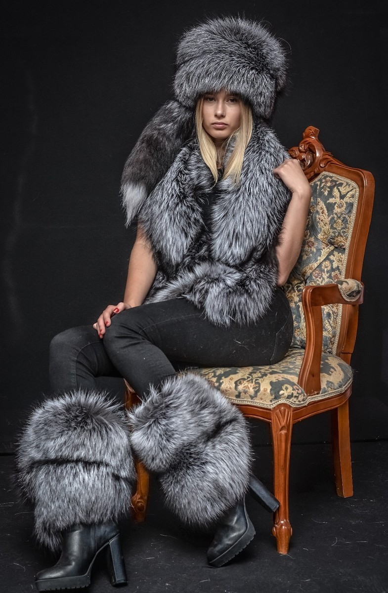 Saga Furs Natural Silver Fox Fur Royal Winter Posh Handmade Set | eBay
