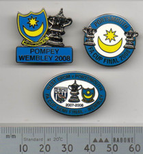 Three Vintage Portsmouth Pompey Badges including two from the FA Cup Final 2008