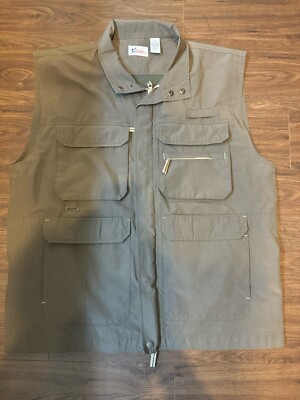 World Wide Sportsman Fishing Vest Mens L Green Full Zip Multi Pocket Jacket Coat