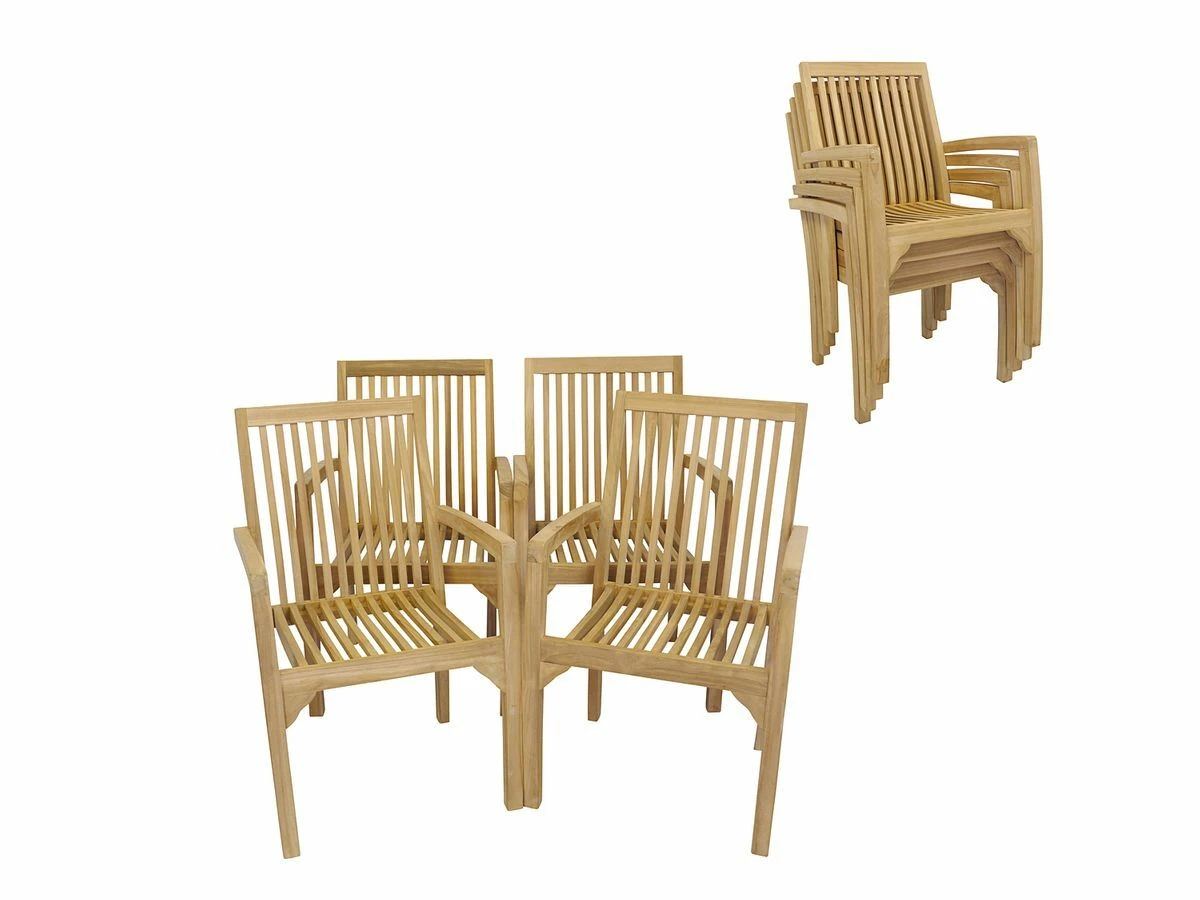 AFG Silla de jardín Sillas de jardín Silla apilable Sillas apilables Juego de 4 Teca (2694)