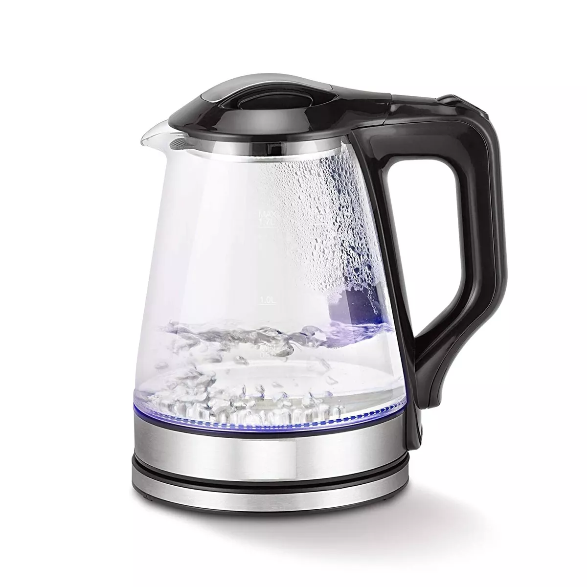 Electric Glass Kettle 1.7 L, 1500W, Stainless Steel Heating Plate,  Transparent