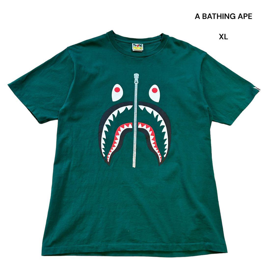 Used BAPE Shirt XL Authentic Rare Shark T-Shirt Green | eBay