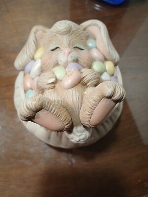 Vintage 1986 Dona's Molds Inc Easter Bunny Rabbit W Eggs Large Trinket Jar