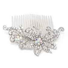 USA Seller wedding bridal crystal rhinestone silver tone hair comb