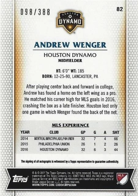 2017 Topps Major League Soccer Base Common Certified Autograph Cards #81 - #115 - Image 2 of 4