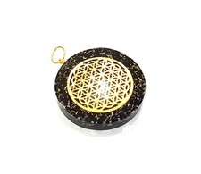 Black Tourmaline Flower of Life Chakra EMF Protection Orgone Pendant With Cord