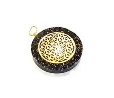 Black Tourmaline Flower of Life Chakra EMF Protection Orgone Pendant With Cord