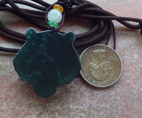 Video Certified Black Green A JADE JADEITE PENDANT Tiger Head 老虎 105986 VS - Picture 7 of 9