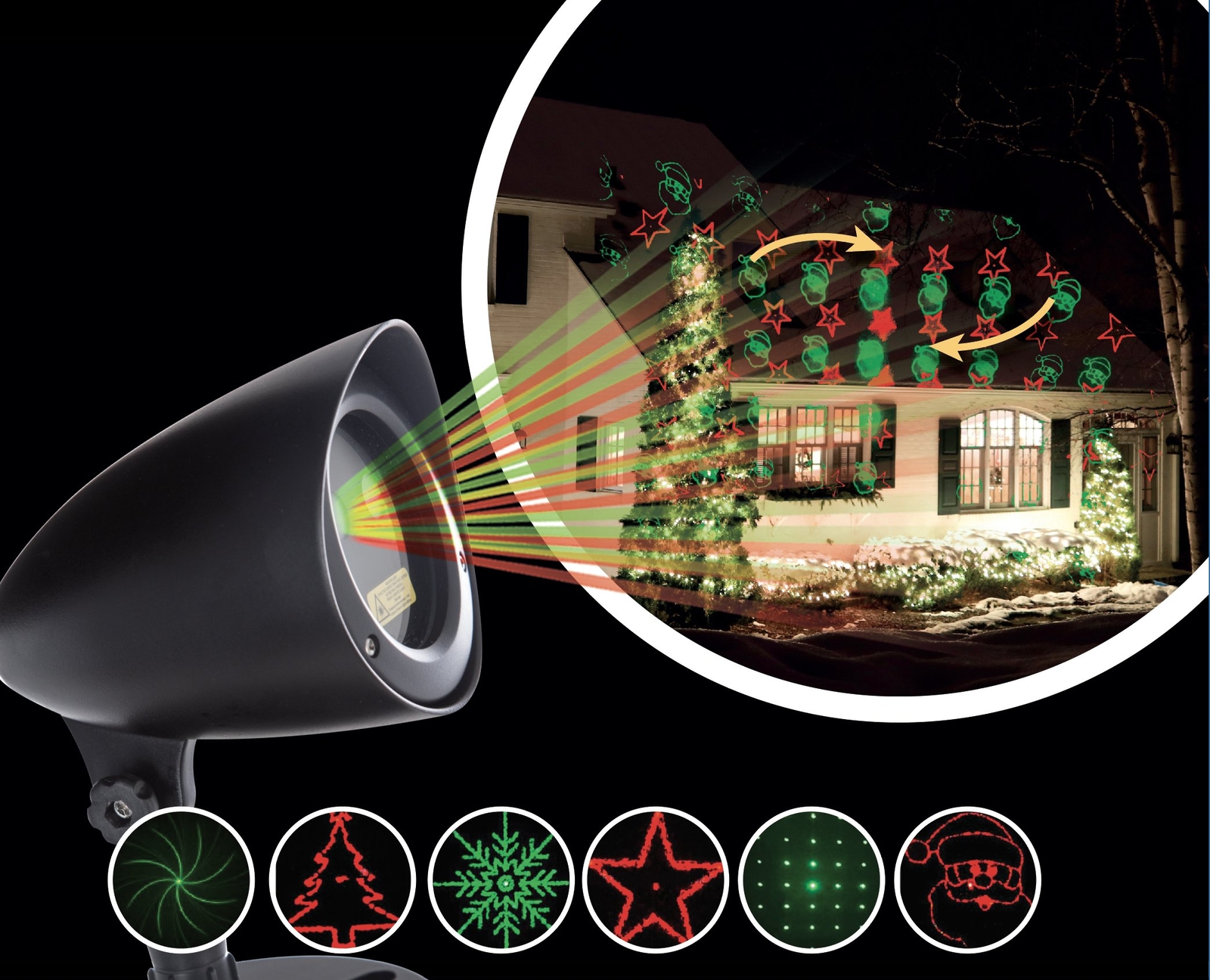 Projecteur laser extérieur animé noir de 15 cm avec télécommande sans fil