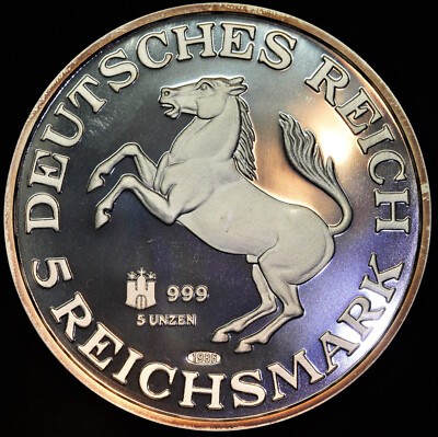 1986 Germany Graf Zeppelin Weltflug 1926 Horse 5oz 999 FINE Silver