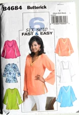 BUTTERICK PATTERN 4684 TOPS  MISSES/PETITE SIZES XSMALL SMALL MEDIUM UNCUT FF