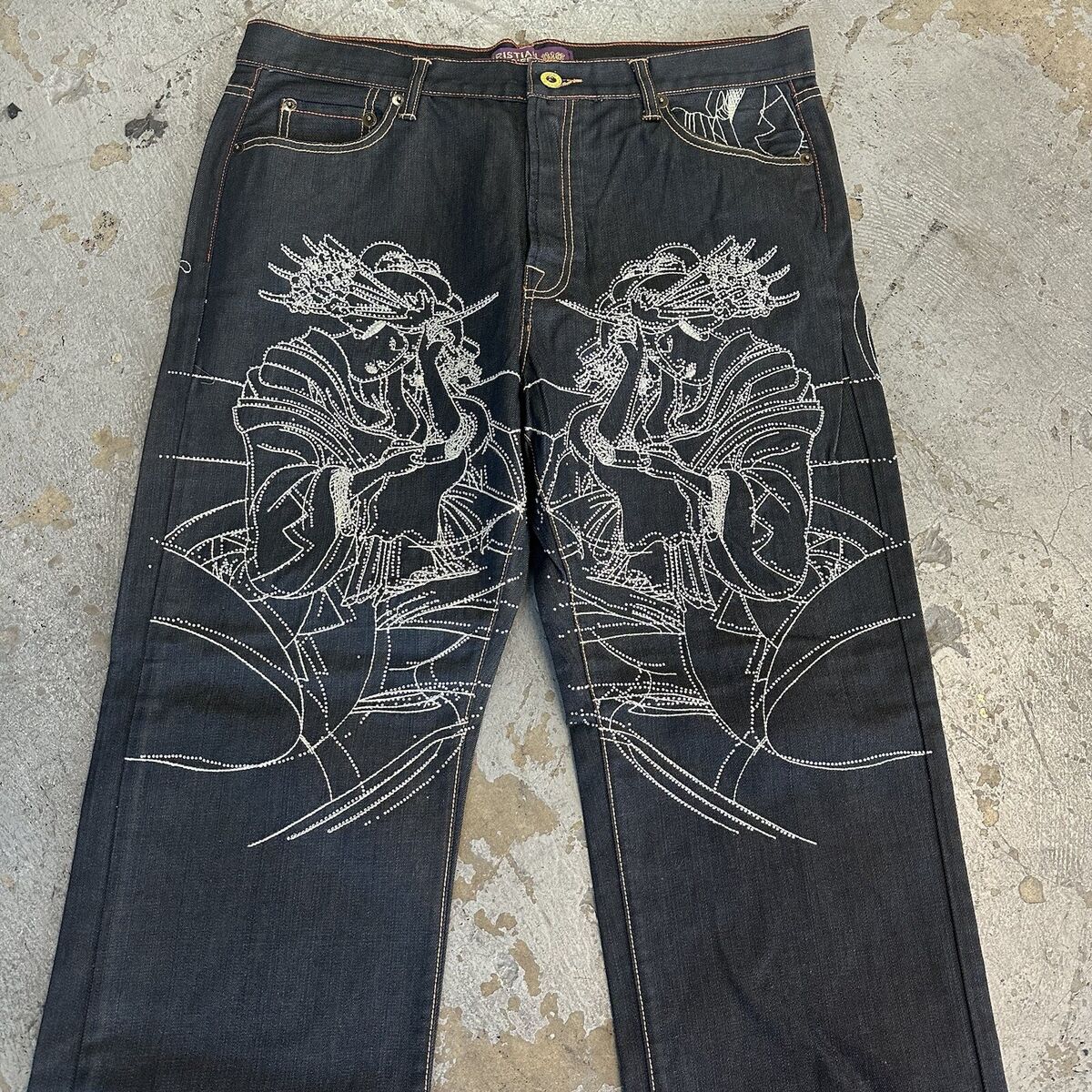 Vintage Y2K Christian Audigier Geisha Black Baggy Denim Vintage Y2K Christian Audigier Geisha Black Baggy Denim