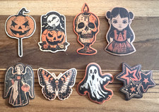 Vintage-Style Halloween Die-Cut 8-Sticker Lot Spooky Jack-O-Lanterns, Creepy