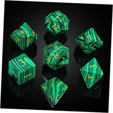 Malachite Stone Dice Set D&D 7PCS Gemstone Dice Polyhedral with Gift Case for 