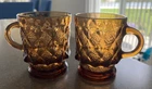 Lot Of 2 Vintage Retro MCM Anchor Hocking Kimberly Amber Diamond Fire King Mugs
