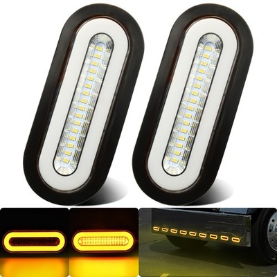 WahMOTOTin 2Pcs 6'' inch Clear Lens Oval Amber 52 LEDs Trailer Boat Halo Parking