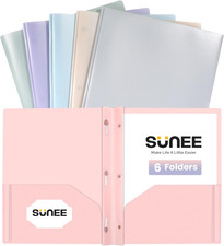 3-Prong Plastic Folders with Pockets 6 Pack, Pastel Colors 2 Pocket Folders wi