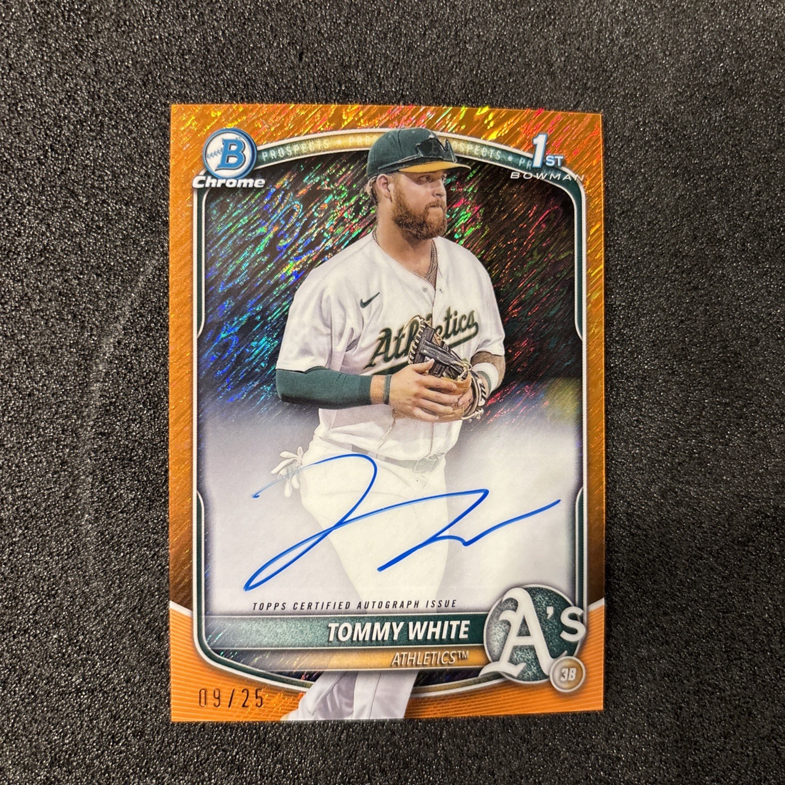 2025 Bowman Chrome Tommy White 1st Bowman Auto Orange Shimmer Refractor /25