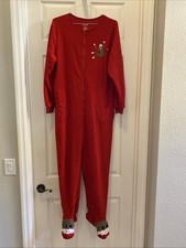 Nick Nora Red Sock Monkey Zip Up One Piece Fleece Footed Pajamas Size XL