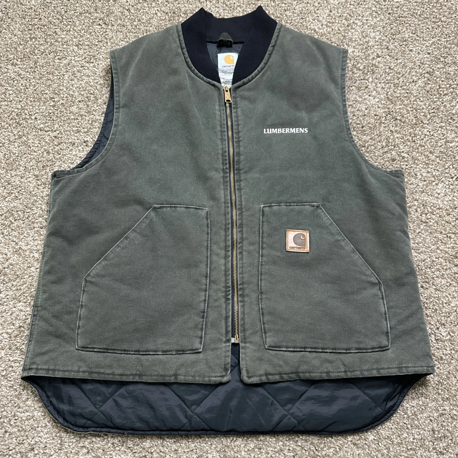 VTG Carhartt V02 MOS Vest Mens XL Union USA Made Workwear Green Quilted Full Zip