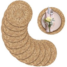 Aneco 12 Pack 12-Inch Round Woven Placemats Natural Hand-Woven Boho Rattan Wicke