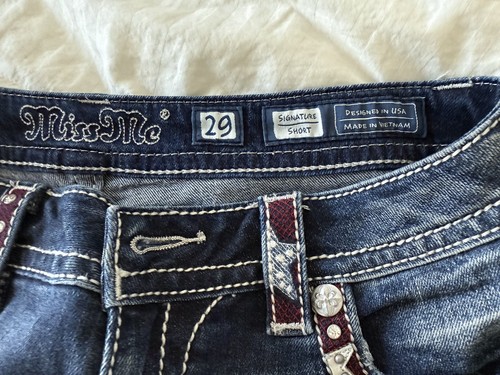 MISS ME COTTON POLYESTER ZIP FRONT EMBELLISHED POCKETS SIGNATURE SHORT SIZE 29 - Picture 9 of 12