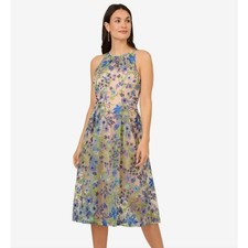 Adrianna Papell NWT Blue Multicolor Embroidered Fit and Flare Dress Size 8