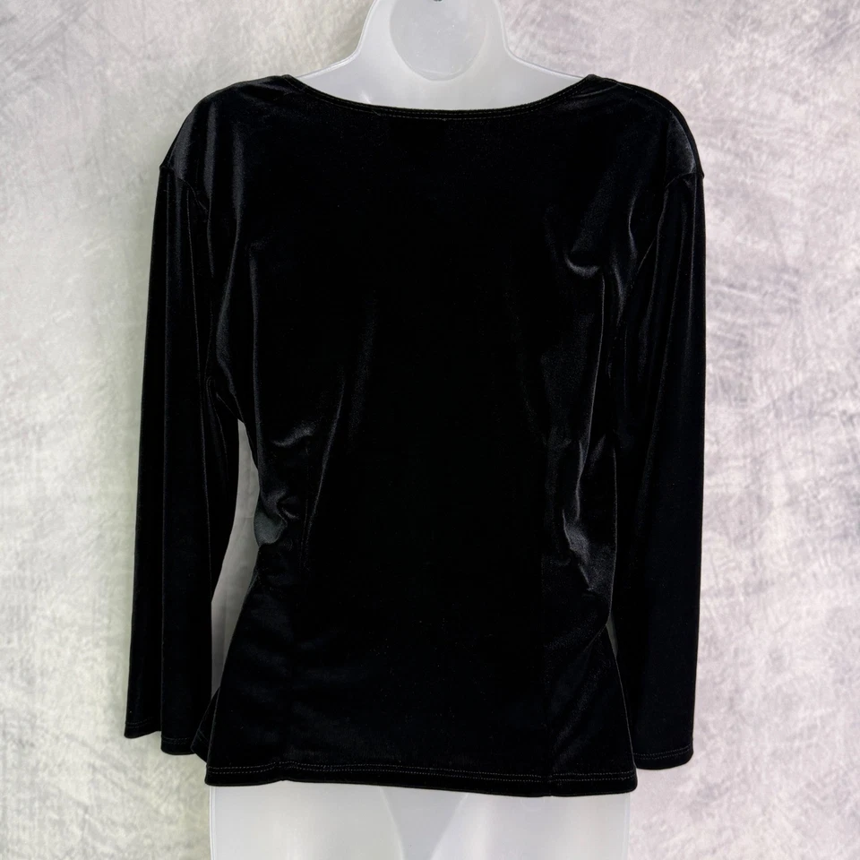 vtg y2k Dressbarn Black Velvet surplce Top Sz L witchy whimsigoth holiday vampy - Image 3 of 4