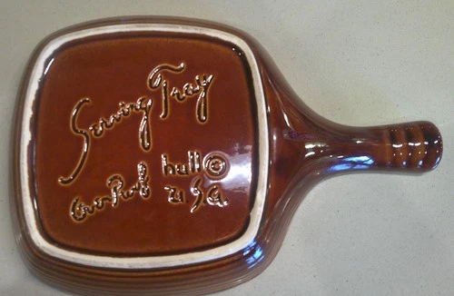 Vtg HULL USA Serving Tray Oven Proof Brown Drip w/ Handle ~ No chips