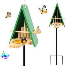 New Butterfly House and Feeder for Outside, Wooden Butterfly House with Metal...