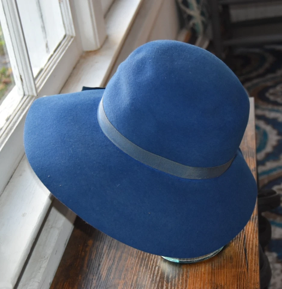 Sombrero de ala ancha flojo fieltro lana Ritz vintage vendido por Kiplings azul talla M o 7 Foto 4 de 4