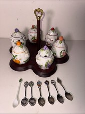 Vintage 1991 Lenox Porcelain Orchard Jam Jelly Jars Set of 6 (1 Spoon)