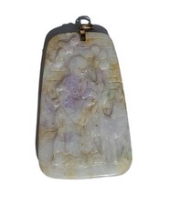 Massive Lavender Iron Orange Jade Pendant w 14k Gold Bail Deer Flower Bird