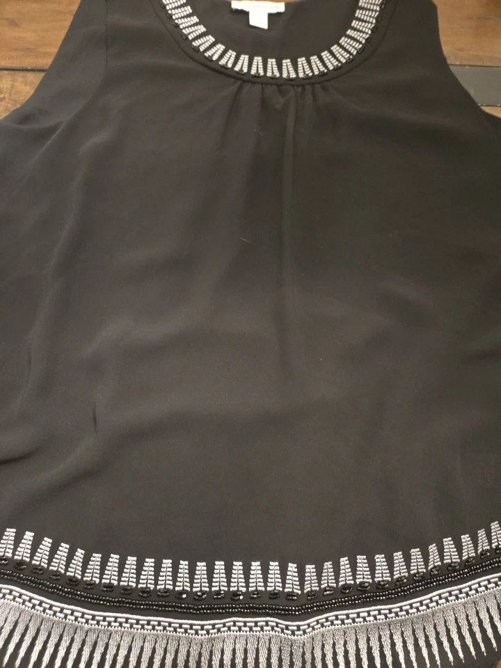 Camisa Top Coldwater Creek Carrera Mujer Semi Transparente Sin Mangas Cuentas Talla XL Foto 3 de 4