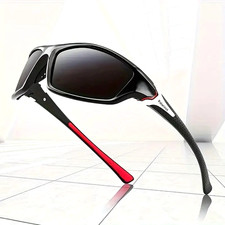 Polarized Windproof Sports Sunglasses Anti Fog Mirror Lenses Black Red Unisex