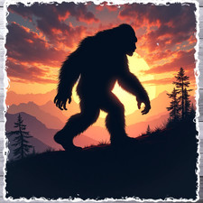 Bigfoot sticker vinyl decal silhouette sunset forest mountain scene