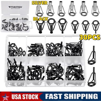 30Pcs Fishing Rod Guides Repair Kit Gunsmoke Jigging Sea Saltwater Building Set
