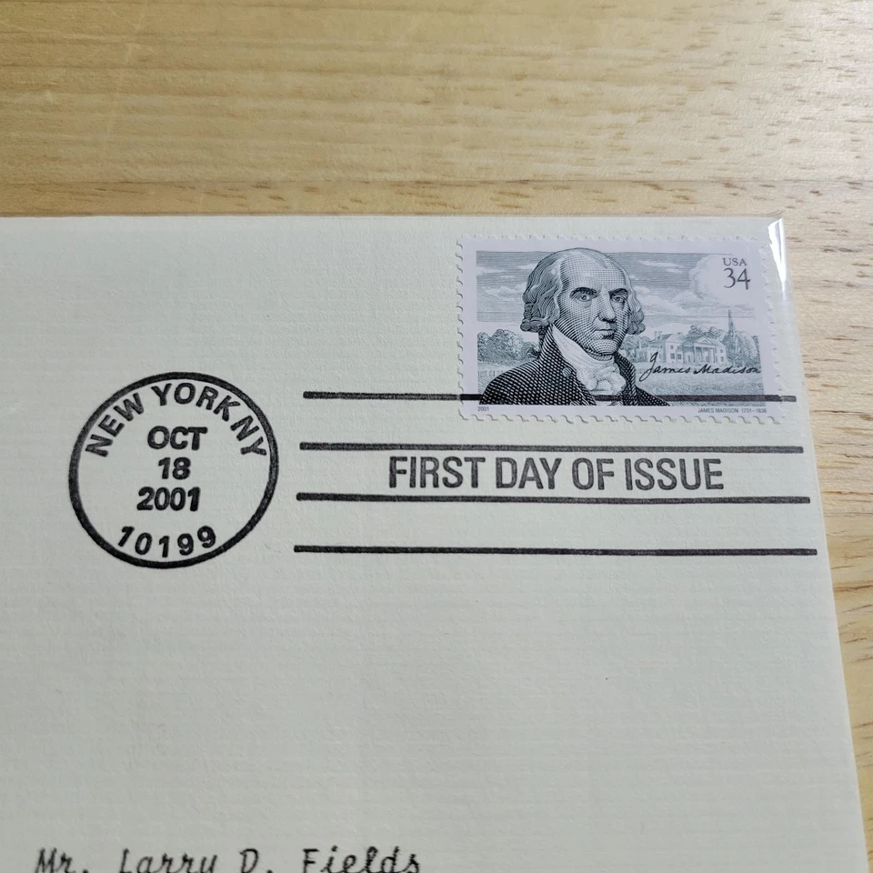 詹姆斯·麦迪逊第四届美国总统22kt黄金复制品邮票第一天带卡 — 第 3/4 张图片