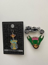 Hard Rock Cafe Glasgow pin badges x 3 city tee guitar thistle skeleton biker