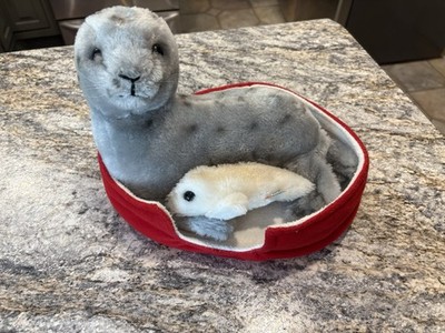 Dakin Vintage Seal Plush Lot of 2 Gray & White w/ Baby Pup 1978