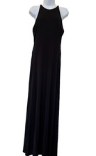 Ralph Lauren Maxi Dress Medium Black Studded Halter Neckline Sequined Evening