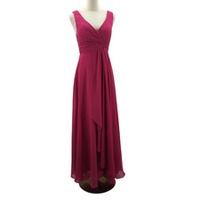FORMAL 6 S fuchsia pink chiffon bridesmaid vneck prom party maxi dress NEW 0B7