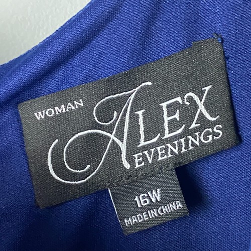 Alex Evenings Embellished Tea-Length Plus Size Dress Size 16W Cobalt Blue - Picture 4 of 10