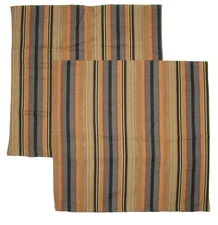 LINENFOLD MIKADO SPICE 2 EURO PILLOW SHAMS BROWN GOLD BLACK STRIPE ZIPPERED NOS