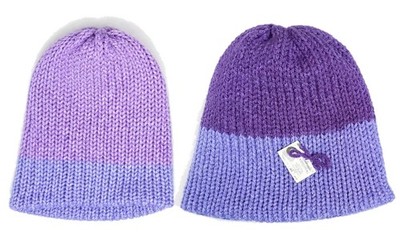 Hand Knit Two-Tone Beanie | Purple & Lilac Winter Hat | Adult Ribbed Beanie