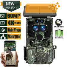 60MP Solar Trail Camera 4K UHD Wildlife Hunting Cam Starlight Vision Dual Lens