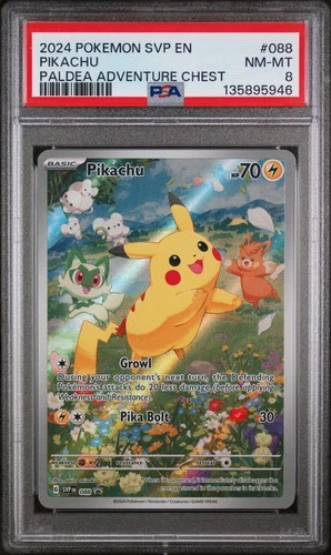 2024 POKEMON SVP EN-SV BLACK STAR PROMO PALDEA ADVENTURE CHEST PIKACHU PSA 8